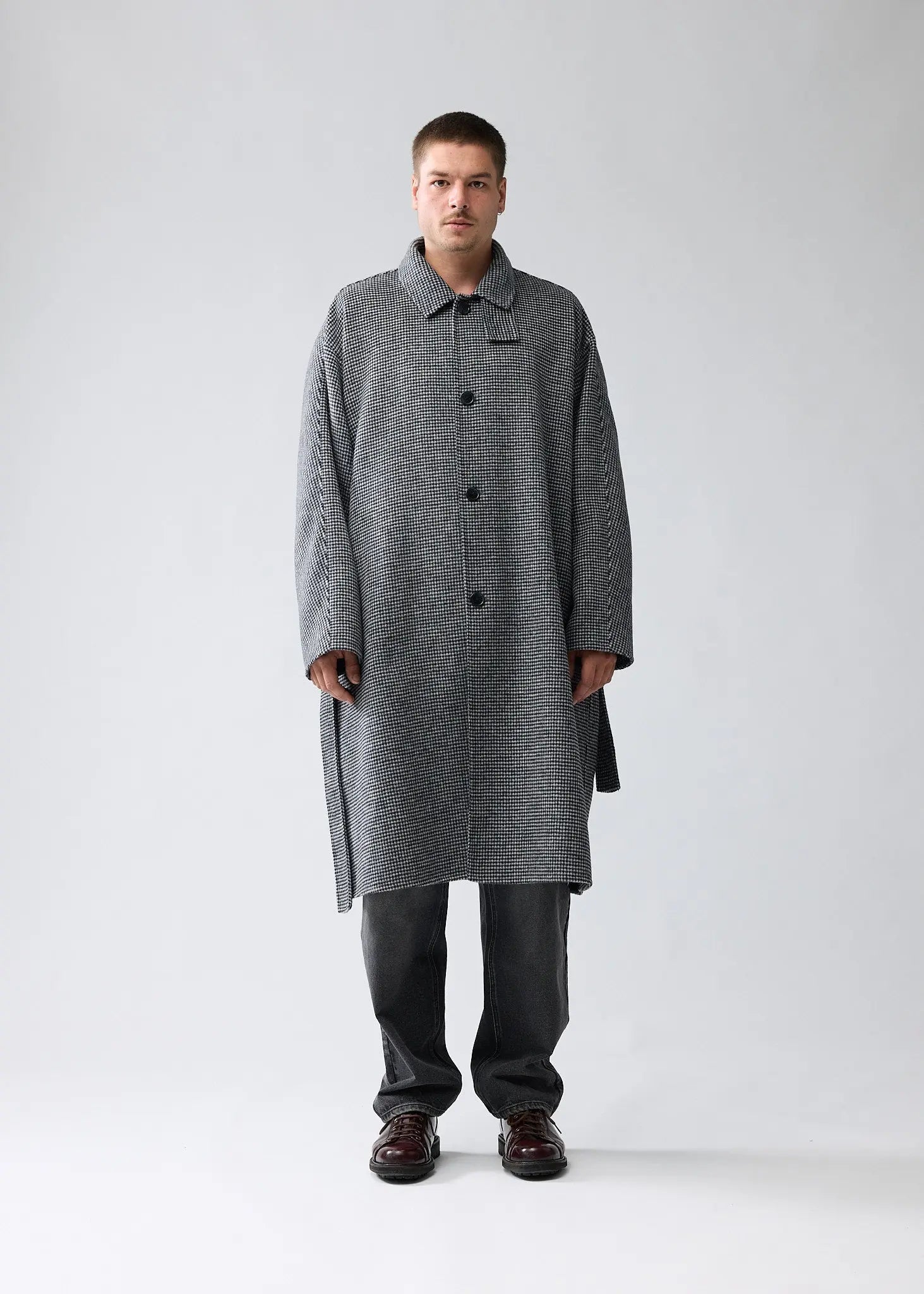 New Amsterdam Long Wool Jacket (grey check) - Blue Mountain Store