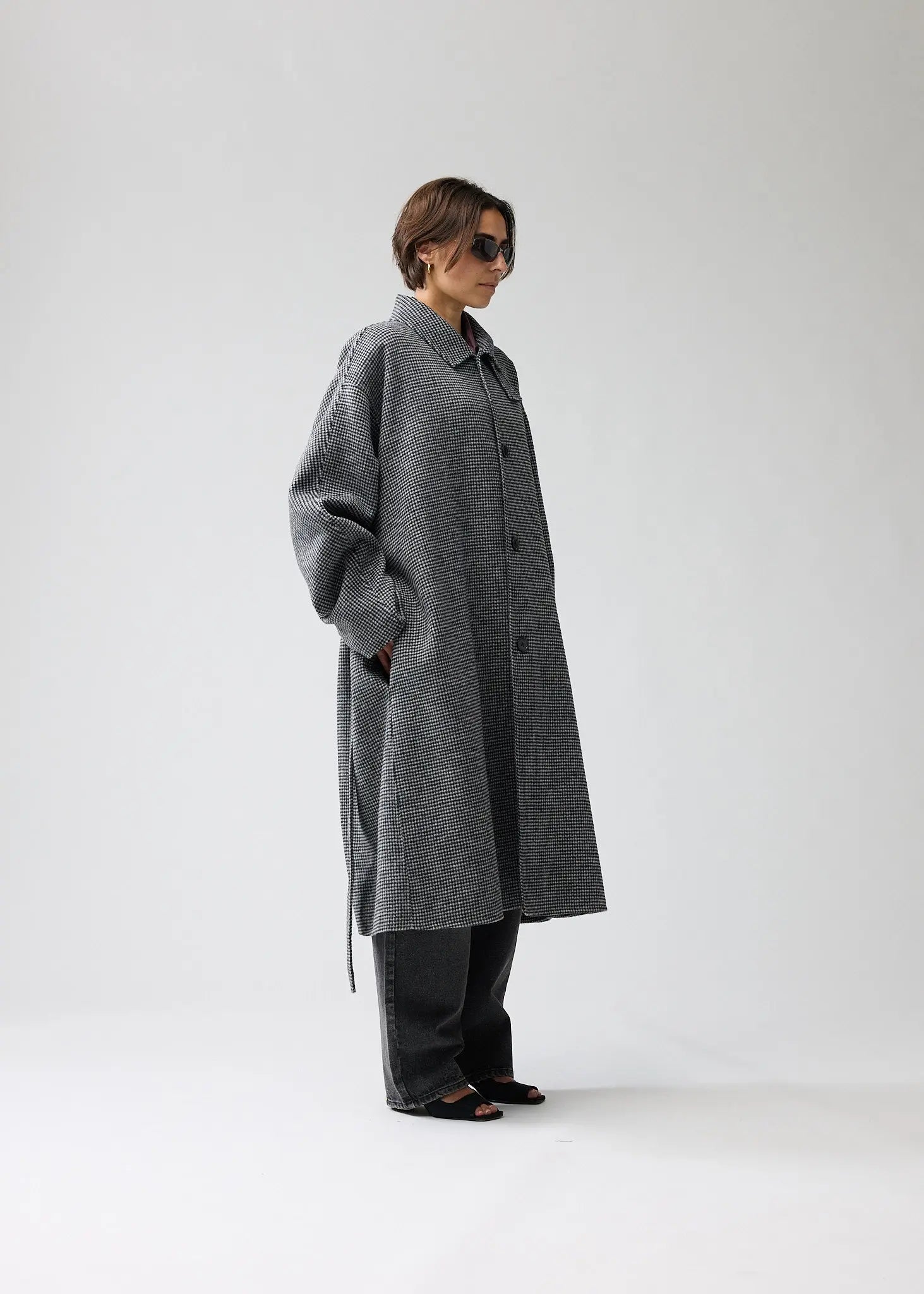 New Amsterdam Long Wool Jacket (grey check) - Blue Mountain Store