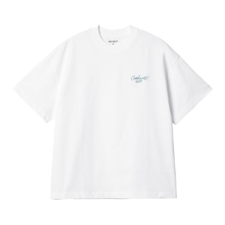 Carhartt WIP S/S Signature Script T-Shirt (White / Dusty Ice) - Blue Mountain Store