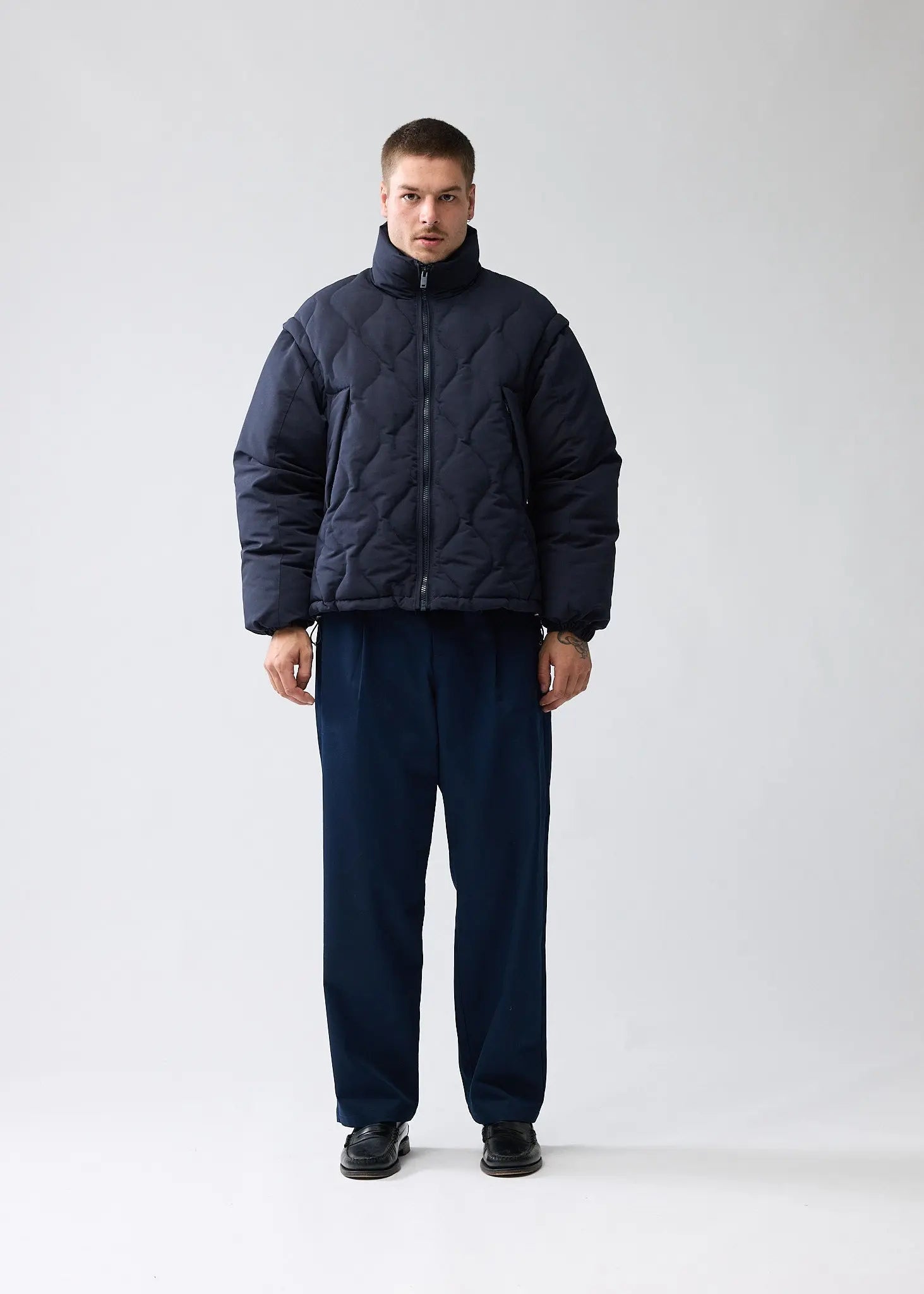 New Amsterdam Detachable Sleeves Quilted Jacket (navy) - Blue Mountain Store