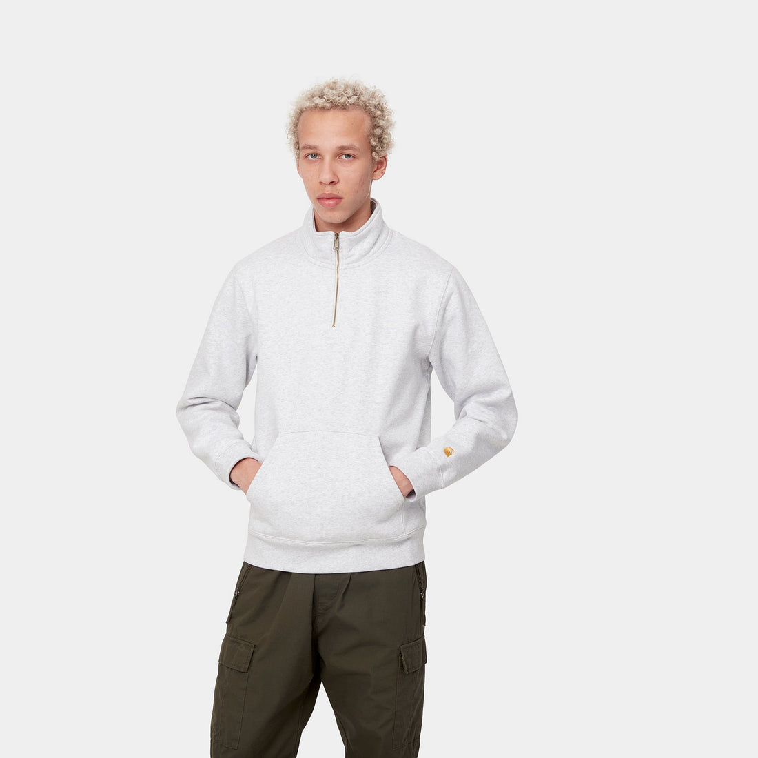 Carhartt WIP Neck Zip Sweatshirt (ash heather/gold) - Blue Mountain Store