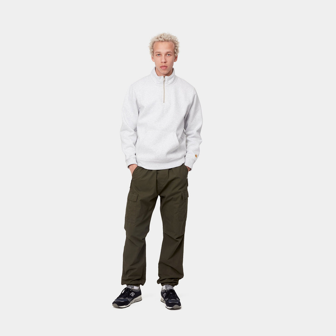 Carhartt WIP Neck Zip Sweatshirt (ash heather/gold) - Blue Mountain Store