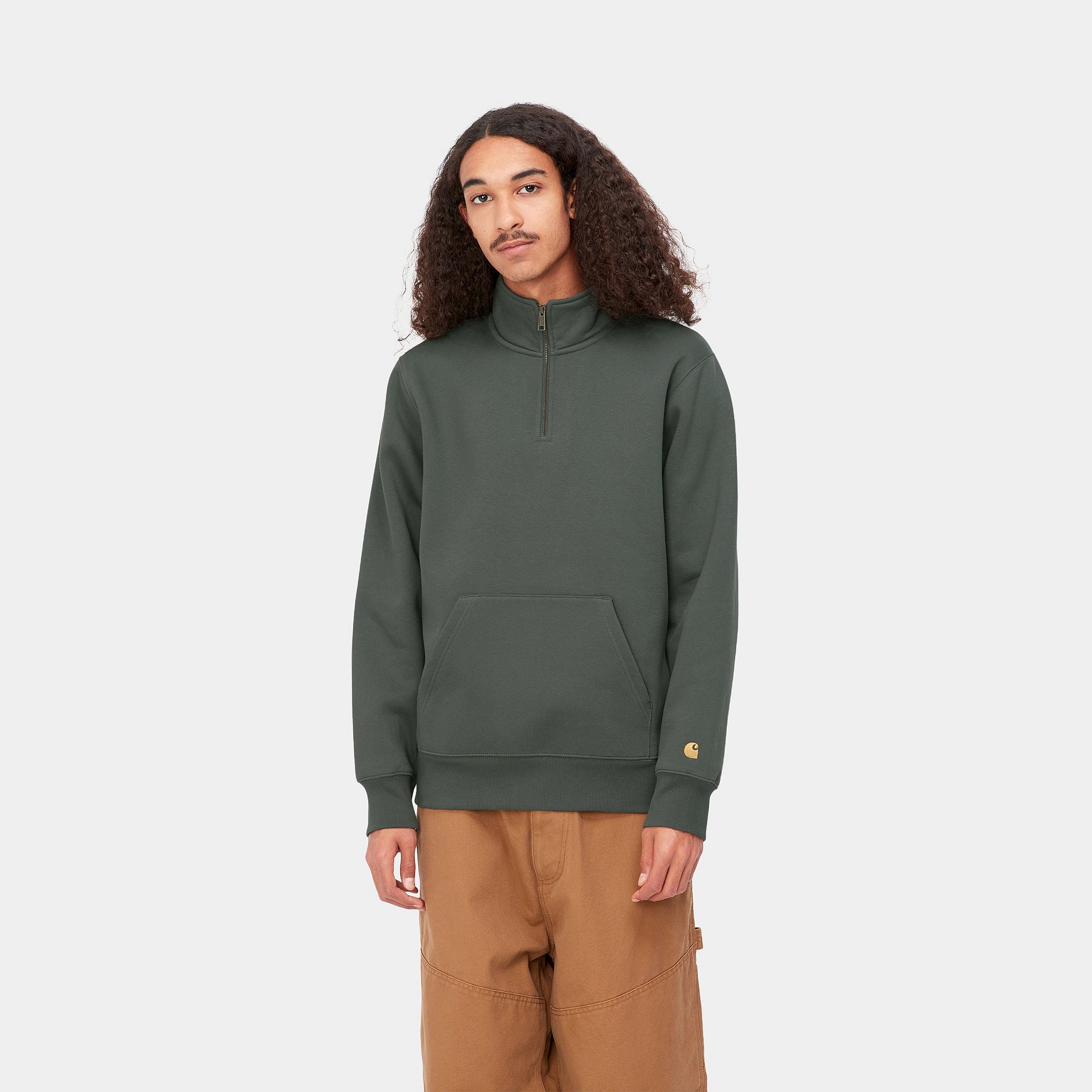 Carhartt WIP Chase Neck Zip Sweatshirt (jura/gold) - Blue Mountain Store