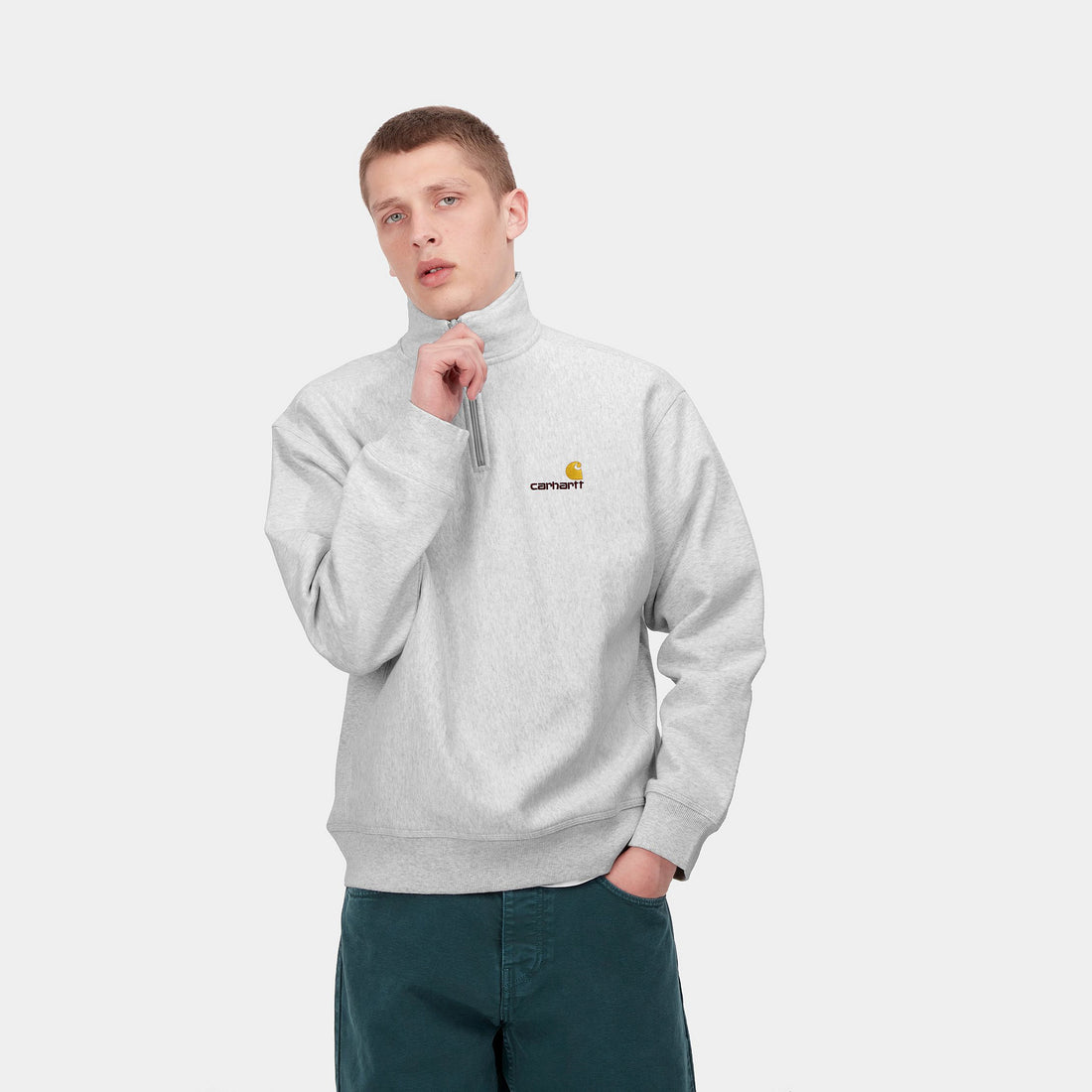Carhartt WIP Half Zip American Script Sweat (ash heather) - Blue Mountain Store